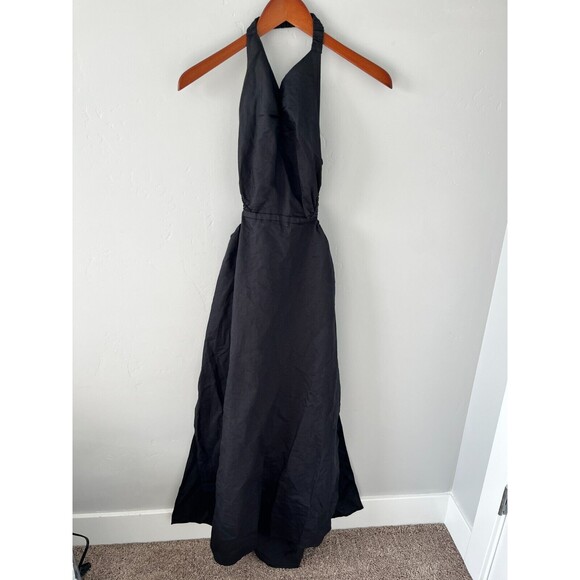 NWT All Saints Ludo Cotton Linen Halter Open Back Midi Dress in Black Sz‎ 2 $249 - Picture 2 of 5